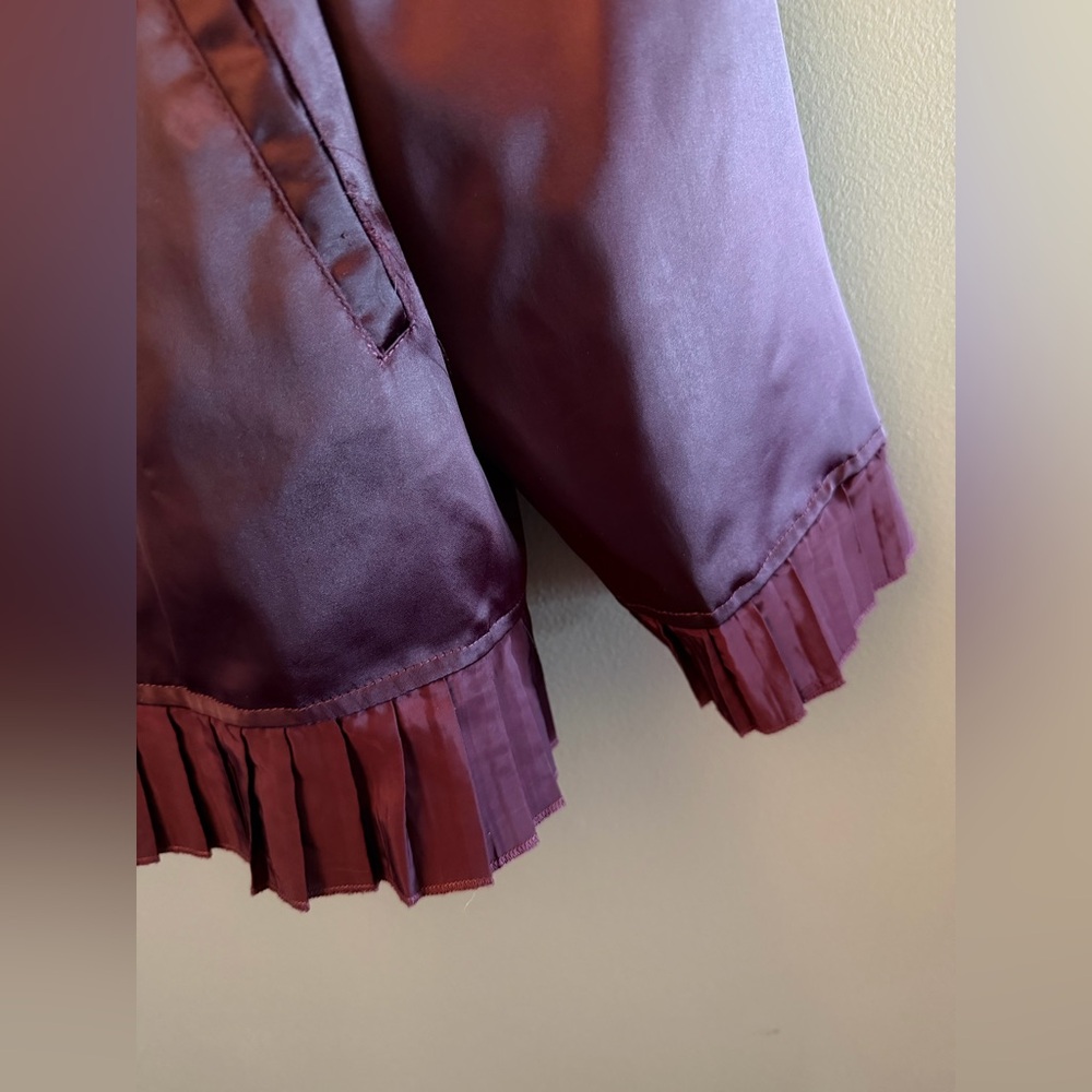 Lane Bryant 22W Plum Satin Bomber Jacket Snap Pocket Ruffle Trim Plus Chic - Picture 6 of 14